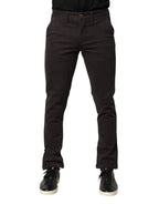 Sun68 Dark Brown Cotton Stretch Skinny Mid Waist Men Trouser Pants - Zeiniez
