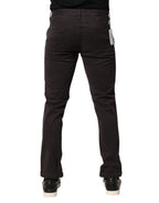 Sun68 Dark Brown Cotton Stretch Skinny Mid Waist Men Trouser Pants - Zeiniez