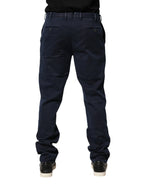 Santaniello Dark Blue Mid Waist Skinny Chino Trouser Pants - Zeiniez