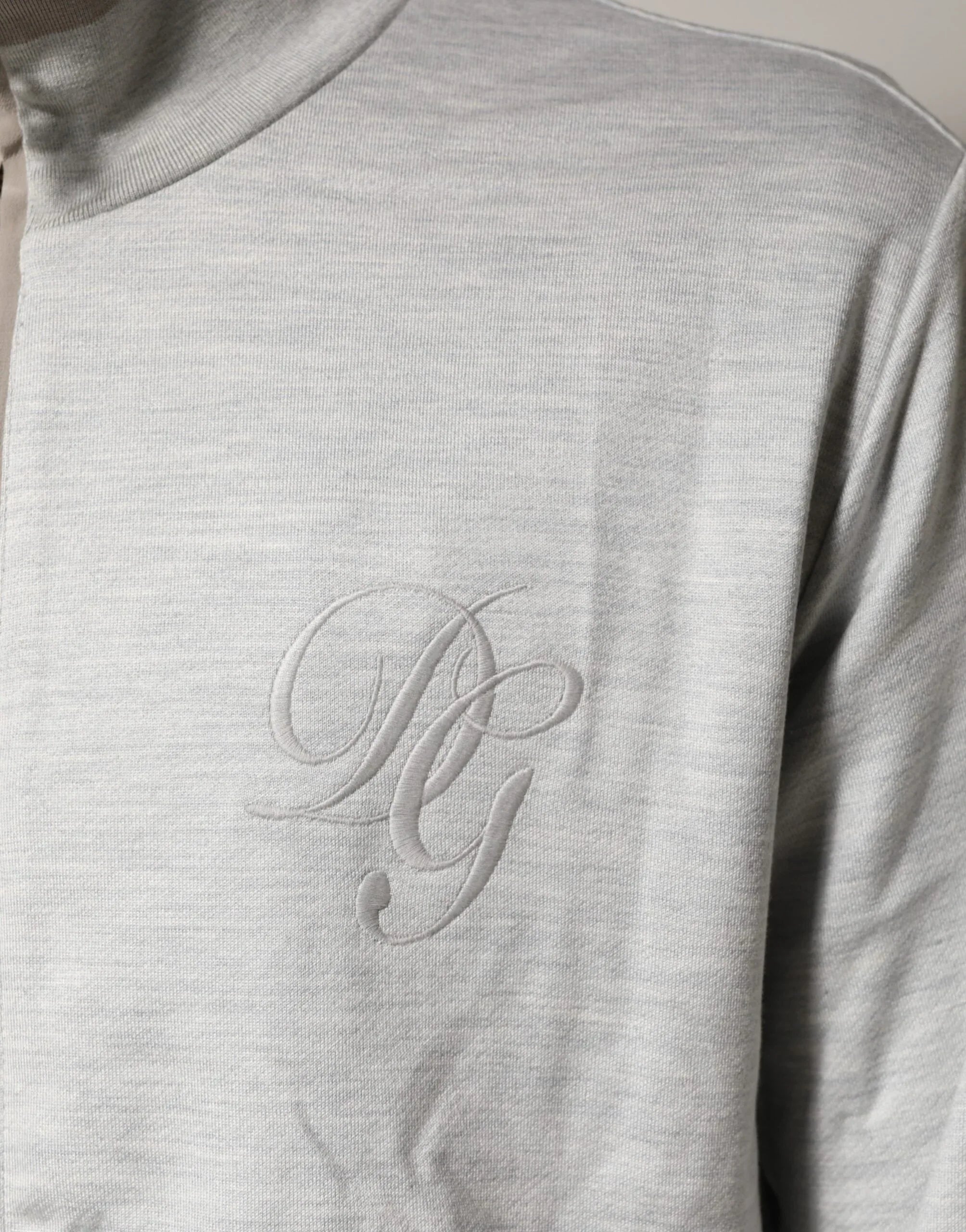 Dolce & Gabbana Light Gray Cotton Zipped Cardigan Sweater - Zeiniez