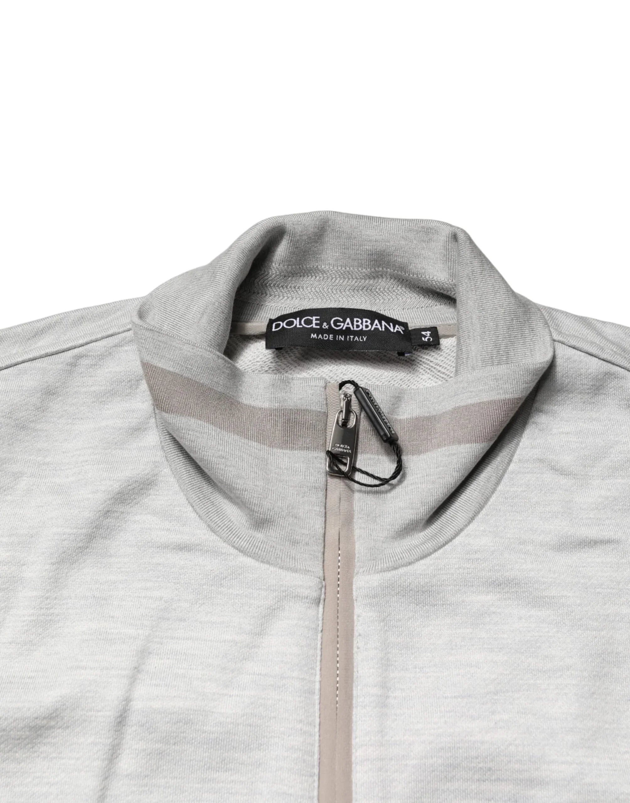 Dolce & Gabbana Light Gray Cotton Zipped Cardigan Sweater - Zeiniez