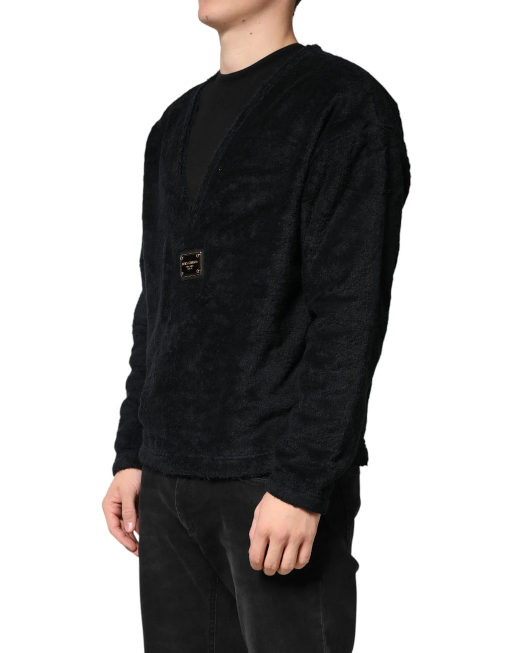 Dolce & Gabbana Black Cotton V-Neck Men Sweatshirt Sweater - Zeiniez