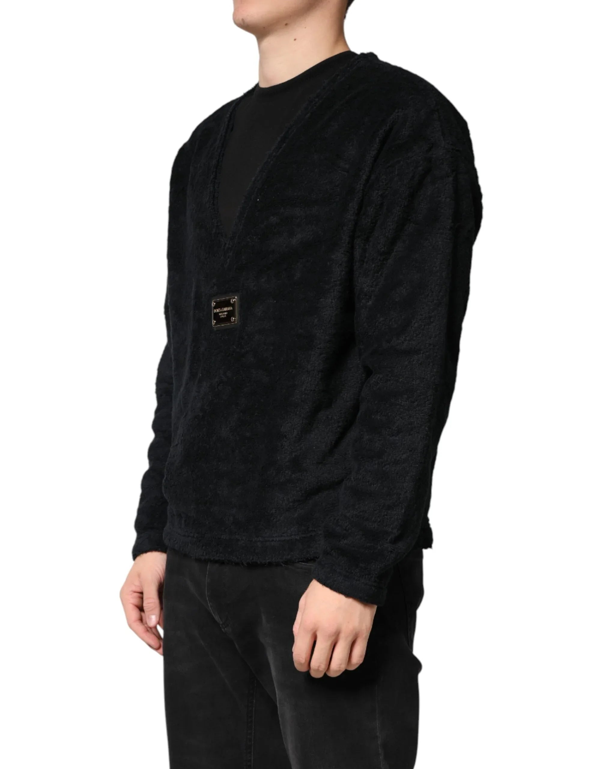 Dolce & Gabbana Black Cotton V-Neck Men Sweatshirt Sweater - Zeiniez