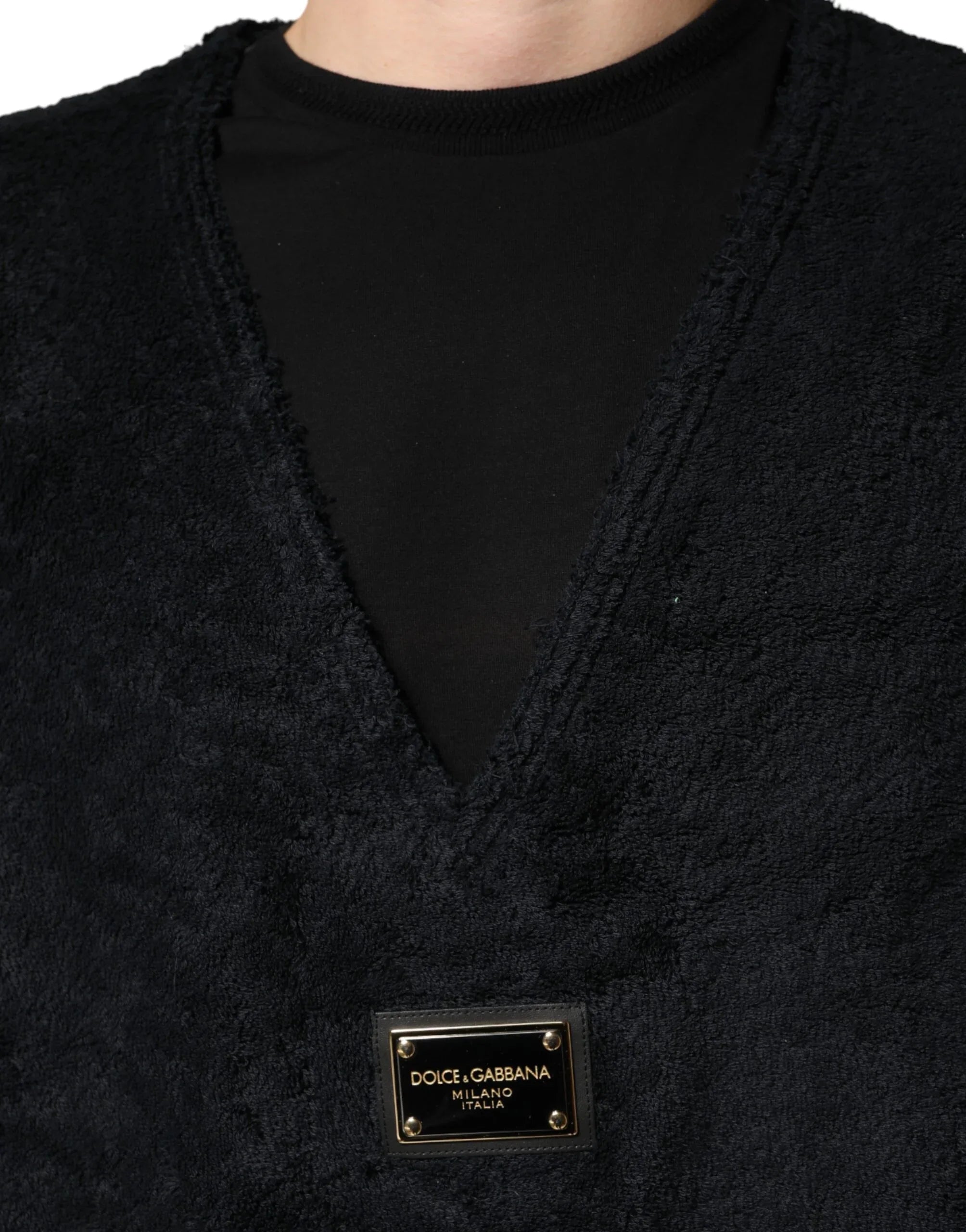 Dolce & Gabbana Black Cotton V-Neck Men Sweatshirt Sweater - Zeiniez