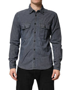 Jack & Jones Blue White Button Down Long Sleeves Men Denim Shirt - Zeiniez