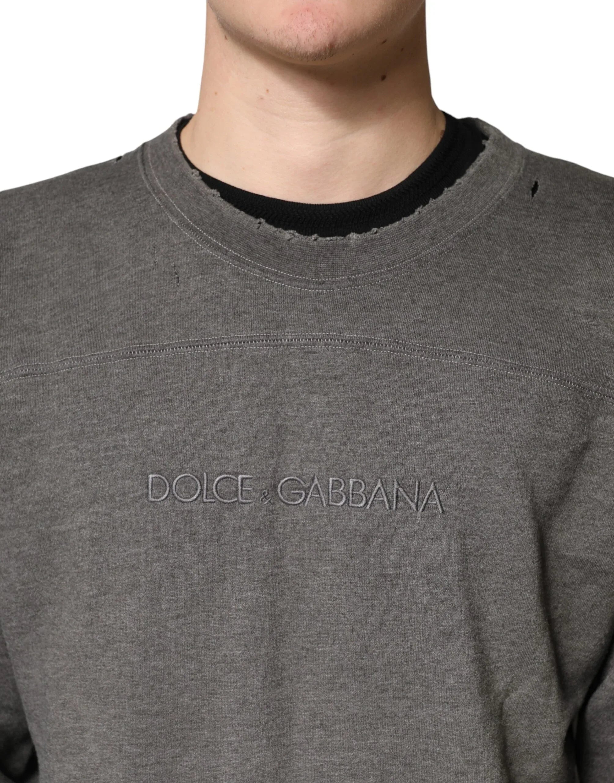 Dolce & Gabbana Gray Cotton Crew Neck Men Sweatshirt Sweater - Zeiniez