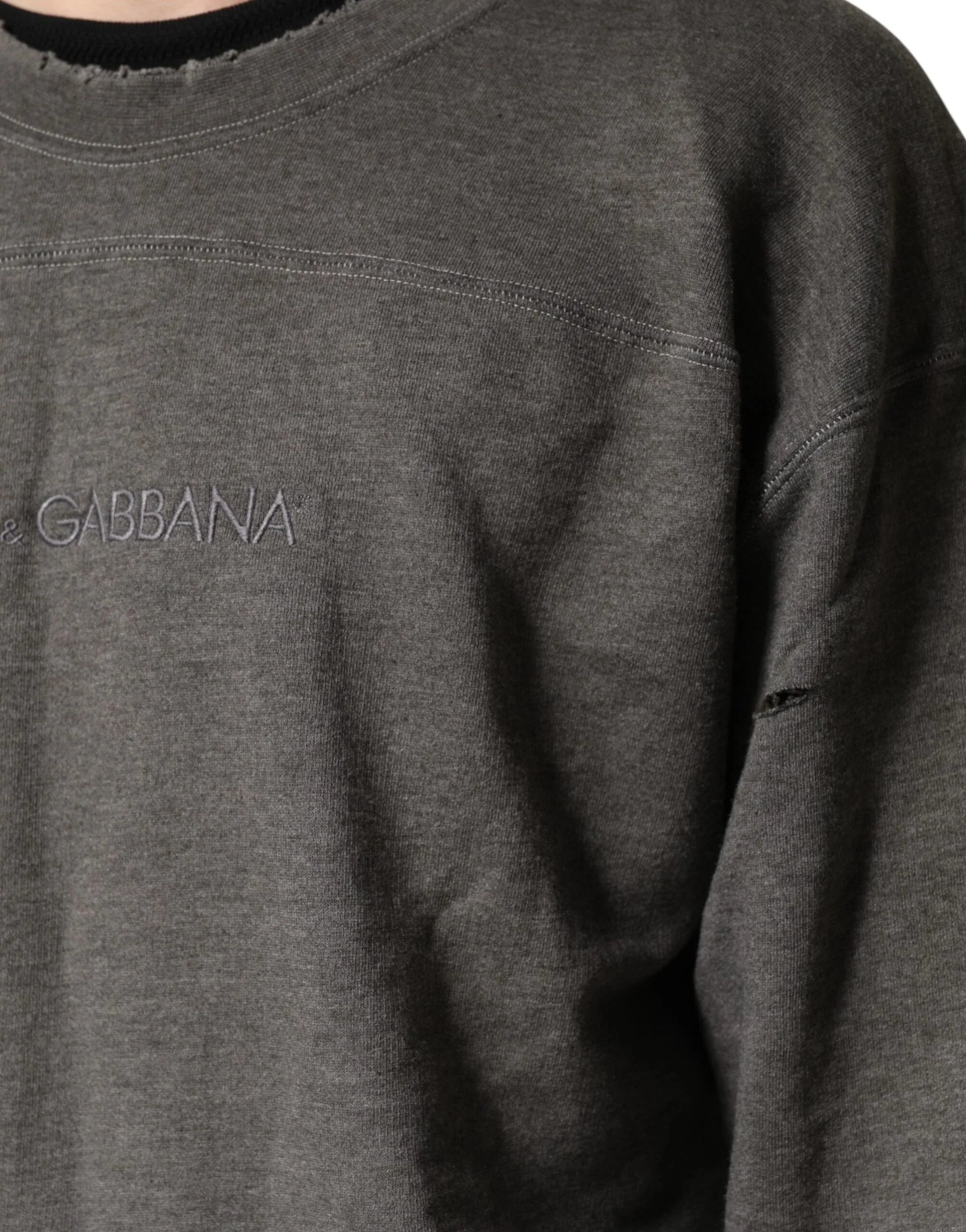 Dolce & Gabbana Gray Cotton Crew Neck Men Sweatshirt Sweater - Zeiniez