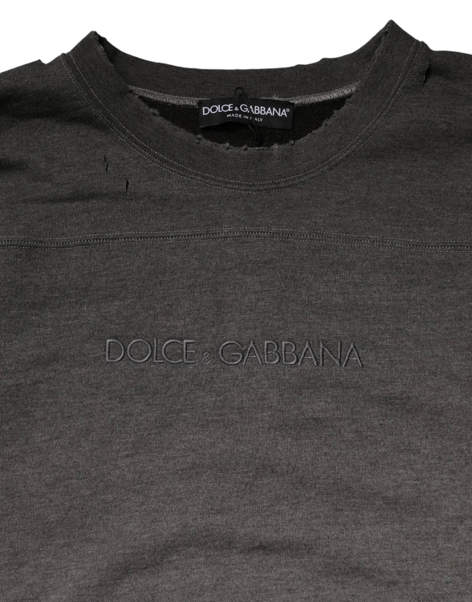 Dolce & Gabbana Gray Cotton Crew Neck Men Sweatshirt Sweater - Zeiniez