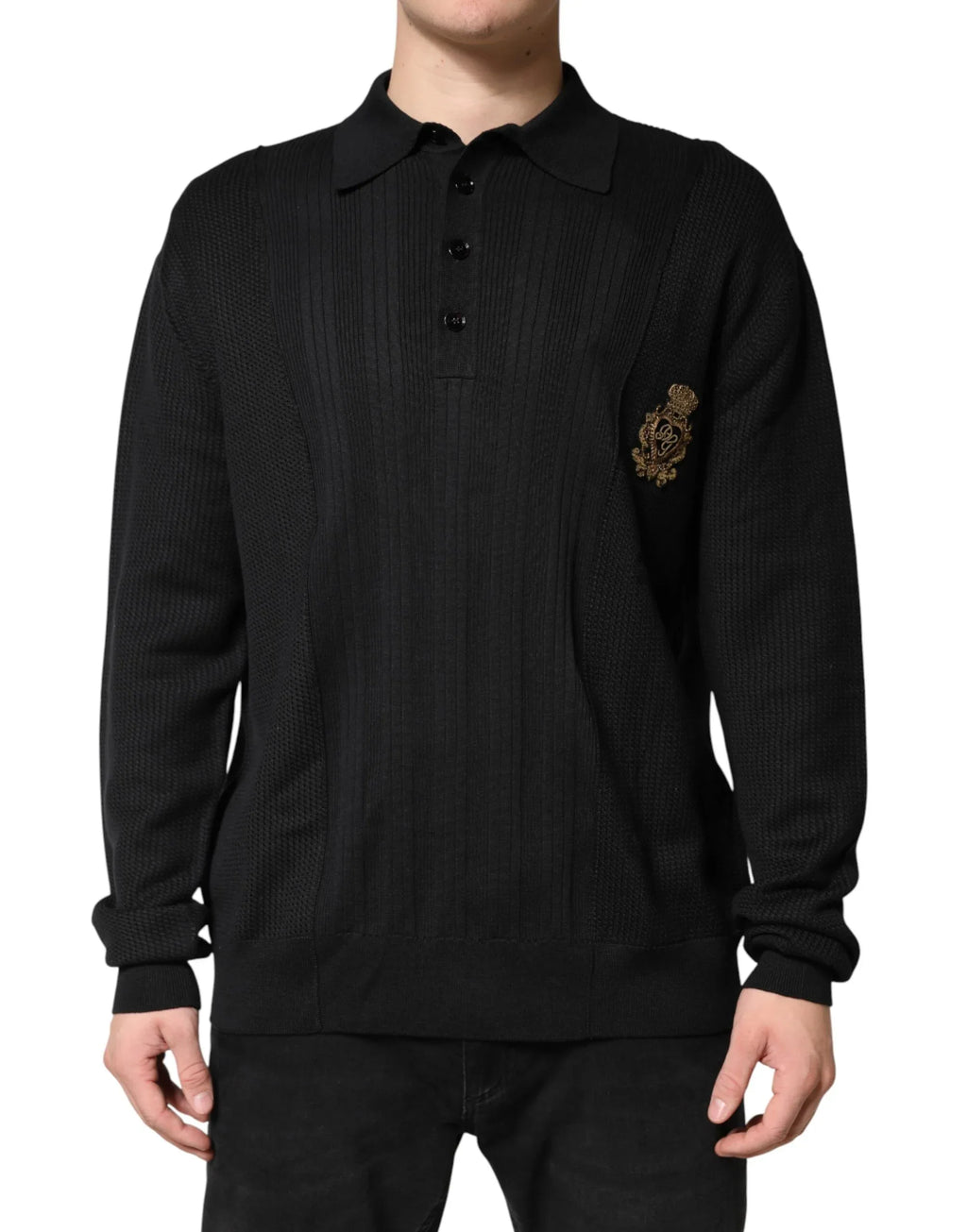 Dolce & Gabbana Black Crest Long Sleeve Men Pullover Sweater - Zeiniez