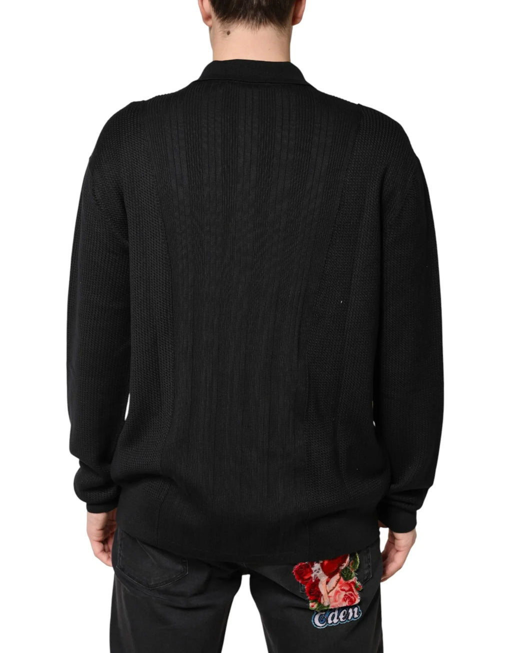 Dolce & Gabbana Black Crest Long Sleeve Men Pullover Sweater - Zeiniez