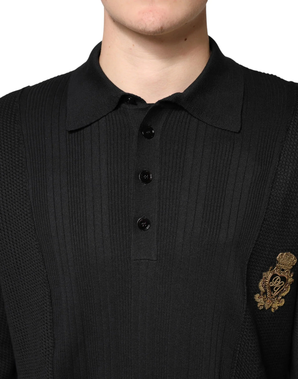 Dolce & Gabbana Black Crest Long Sleeve Men Pullover Sweater - Zeiniez