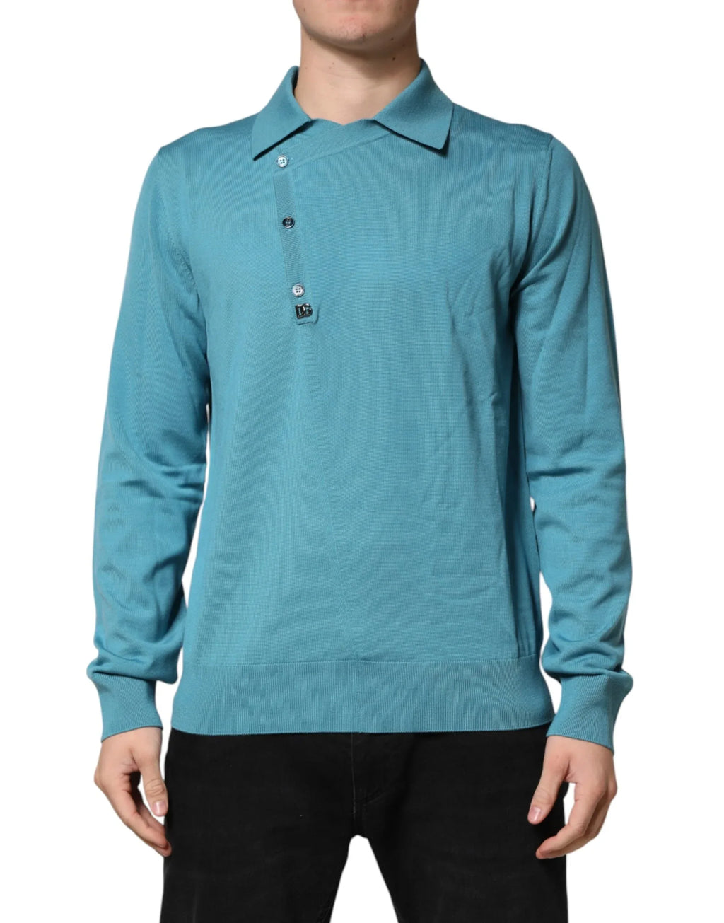 Dolce & Gabbana Teal Wool Collared Polo Pullover Sweater - Zeiniez