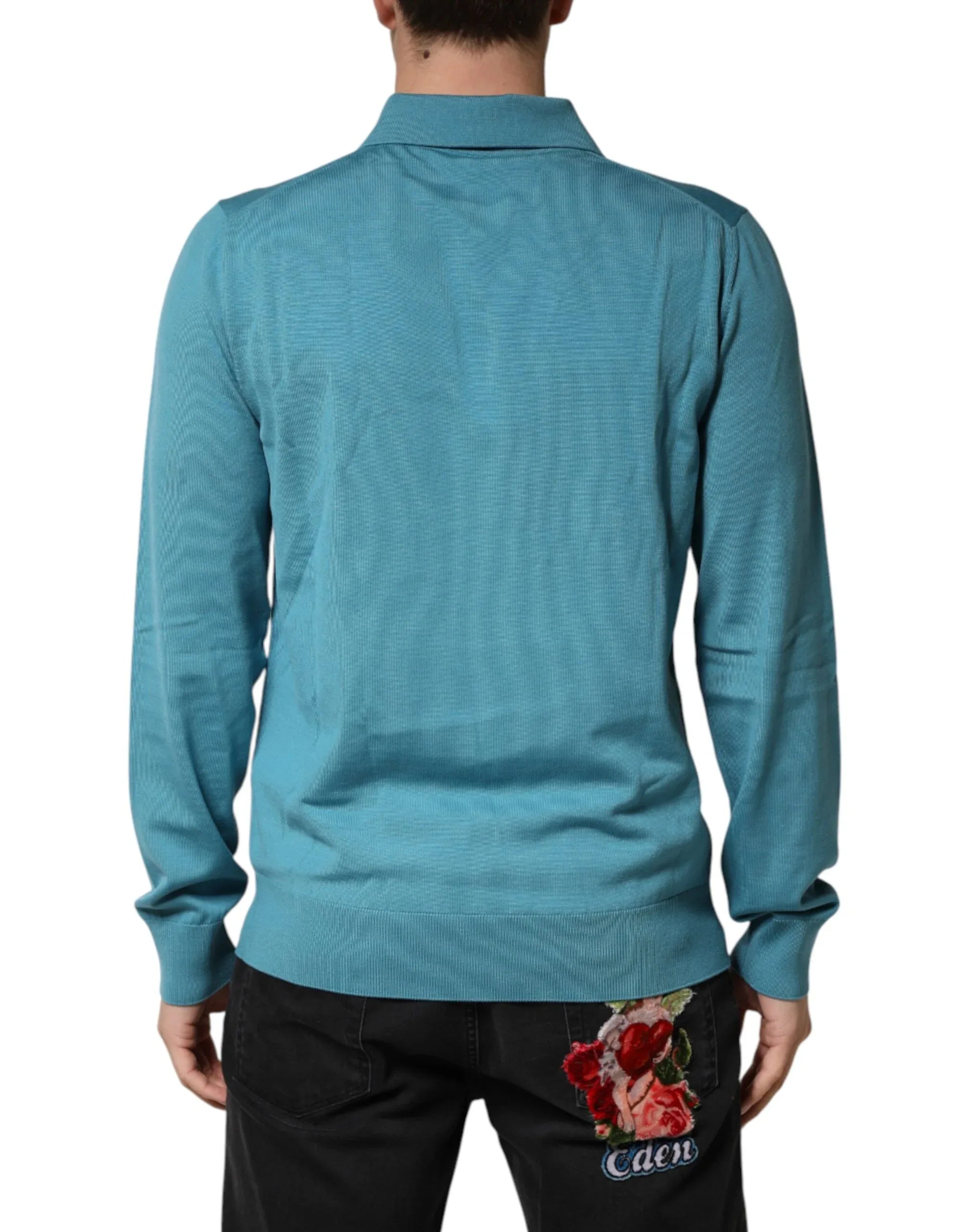 Dolce & Gabbana Teal Wool Collared Polo Pullover Sweater - Zeiniez