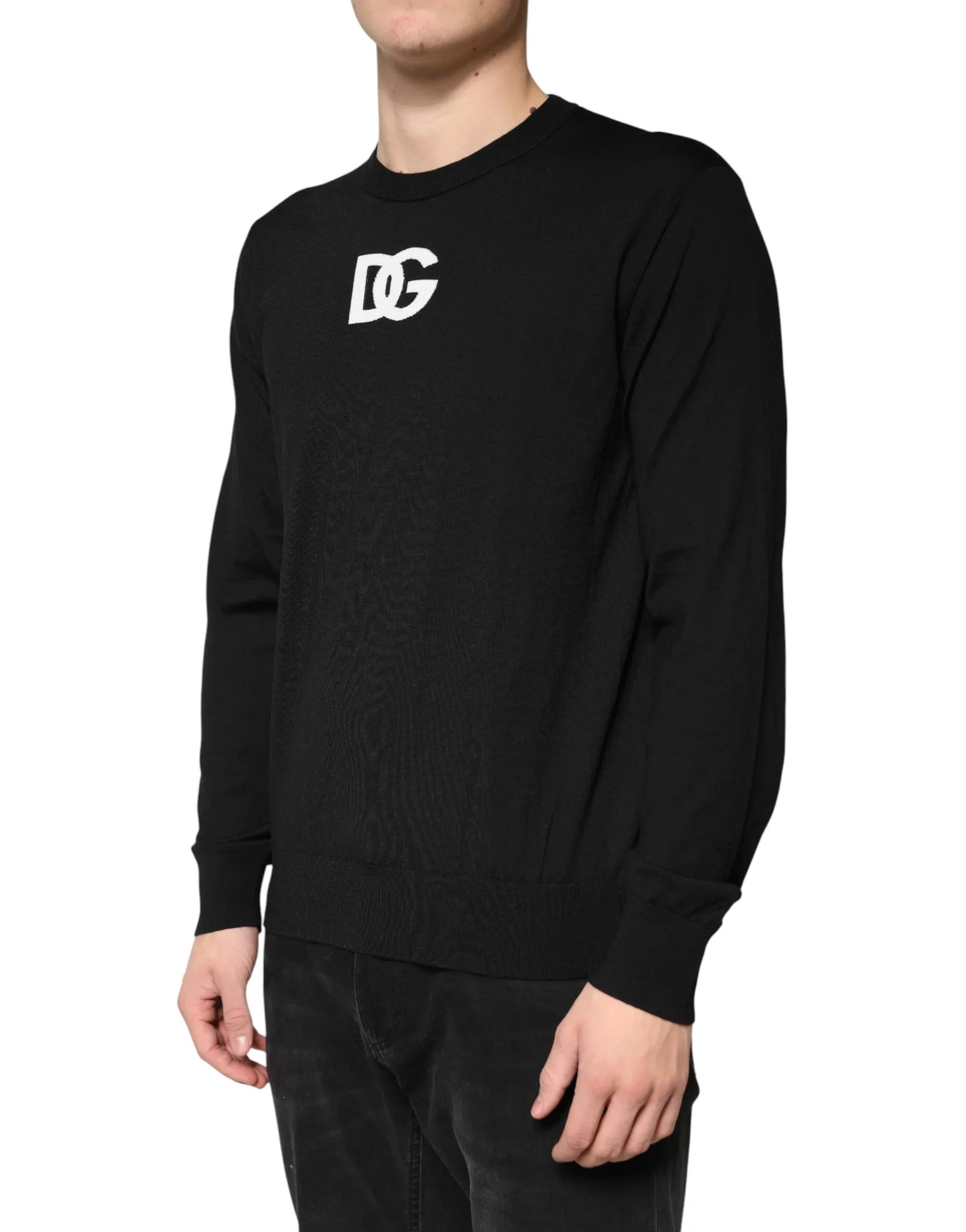 Dolce & Gabbana Black Wool DG Crew Neck Men Pullover Sweater - Zeiniez