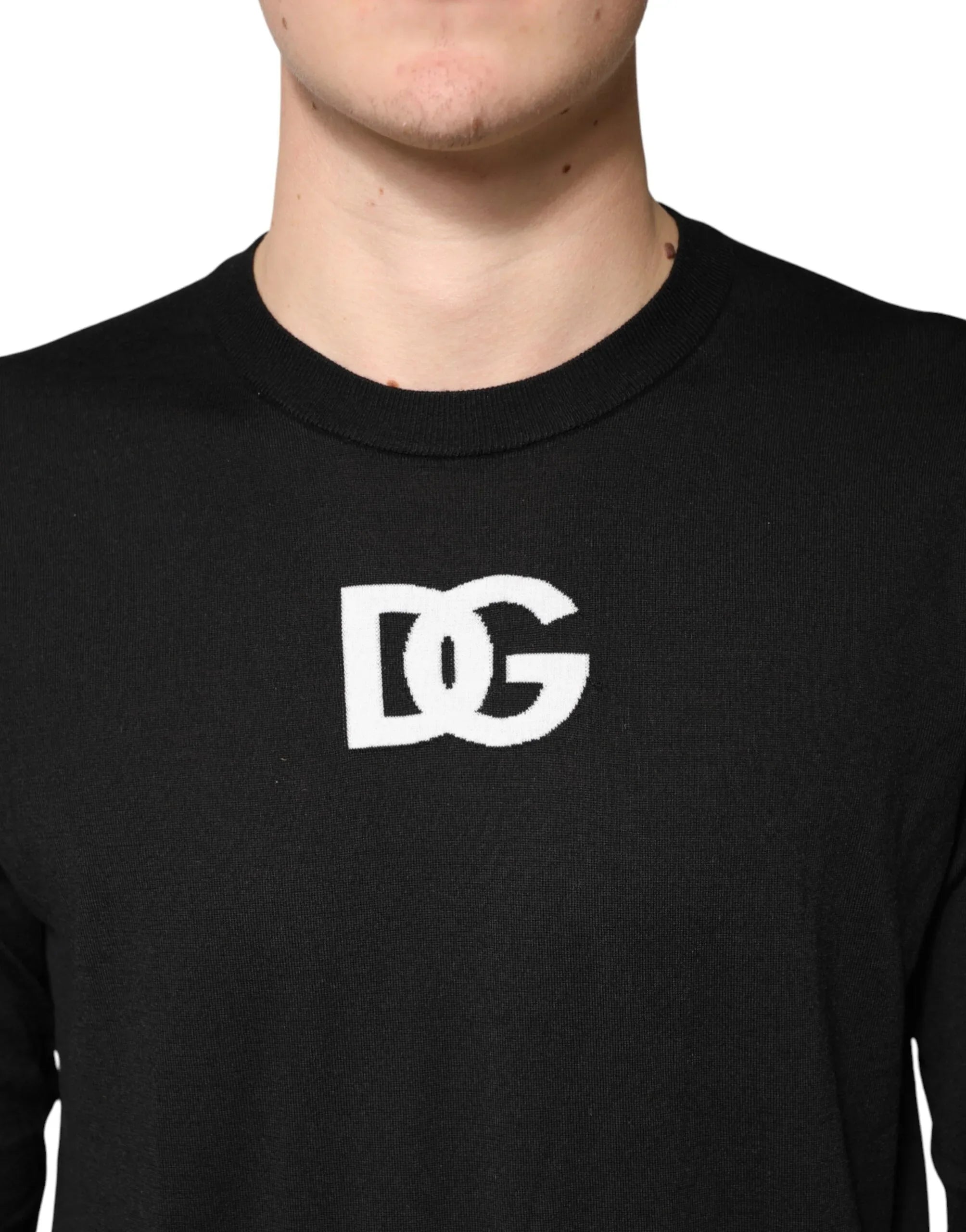 Dolce & Gabbana Black Wool DG Crew Neck Men Pullover Sweater - Zeiniez