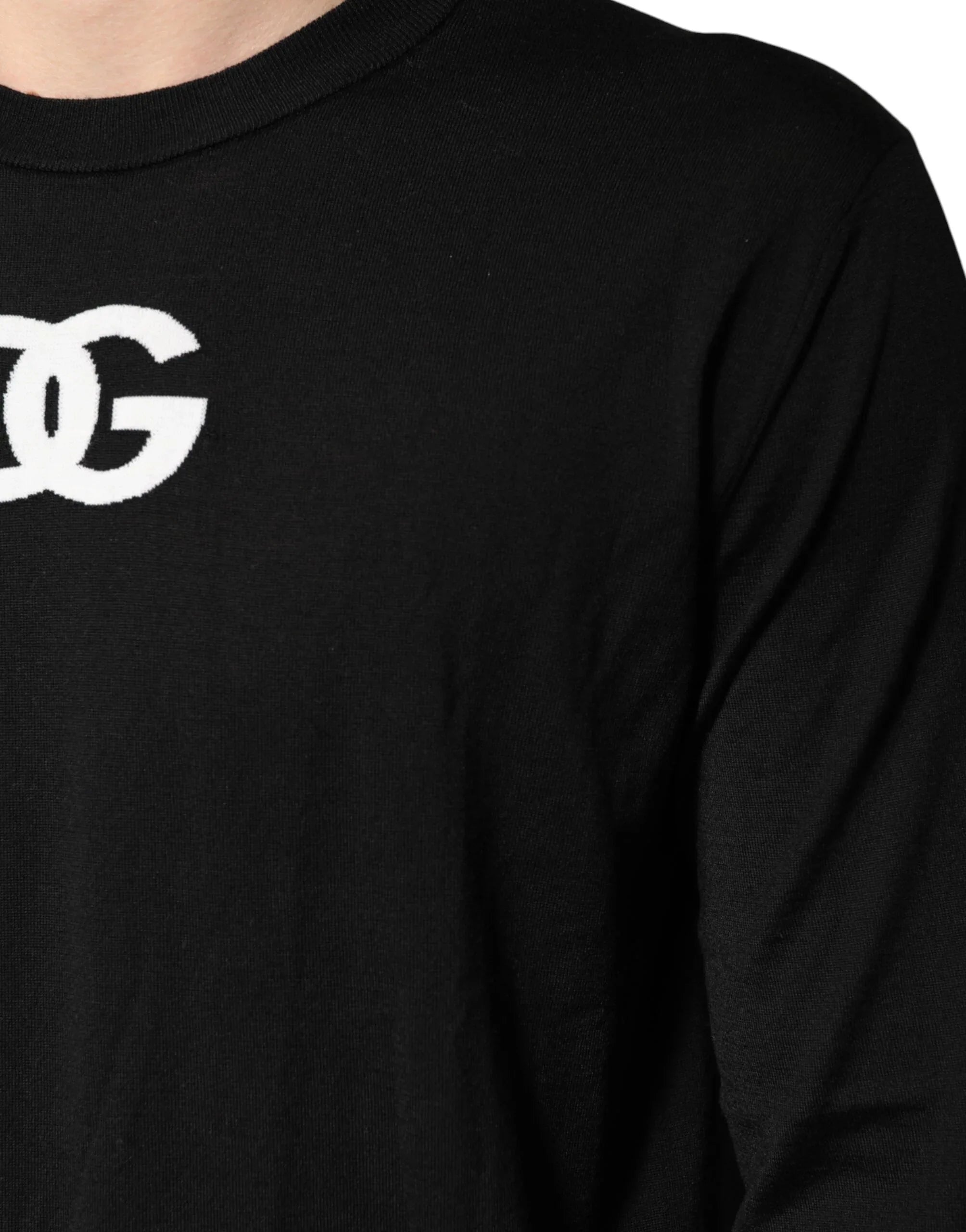 Dolce & Gabbana Black Wool DG Crew Neck Men Pullover Sweater - Zeiniez