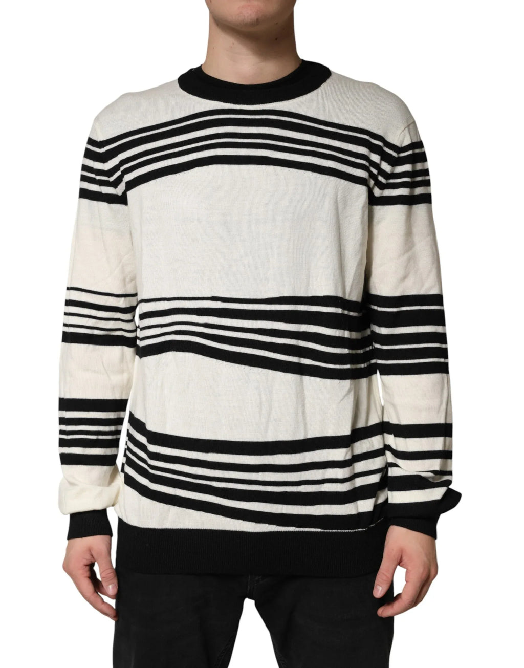 Dolce & Gabbana Black White Stripe CrewNeck Pullover Sweater - Zeiniez