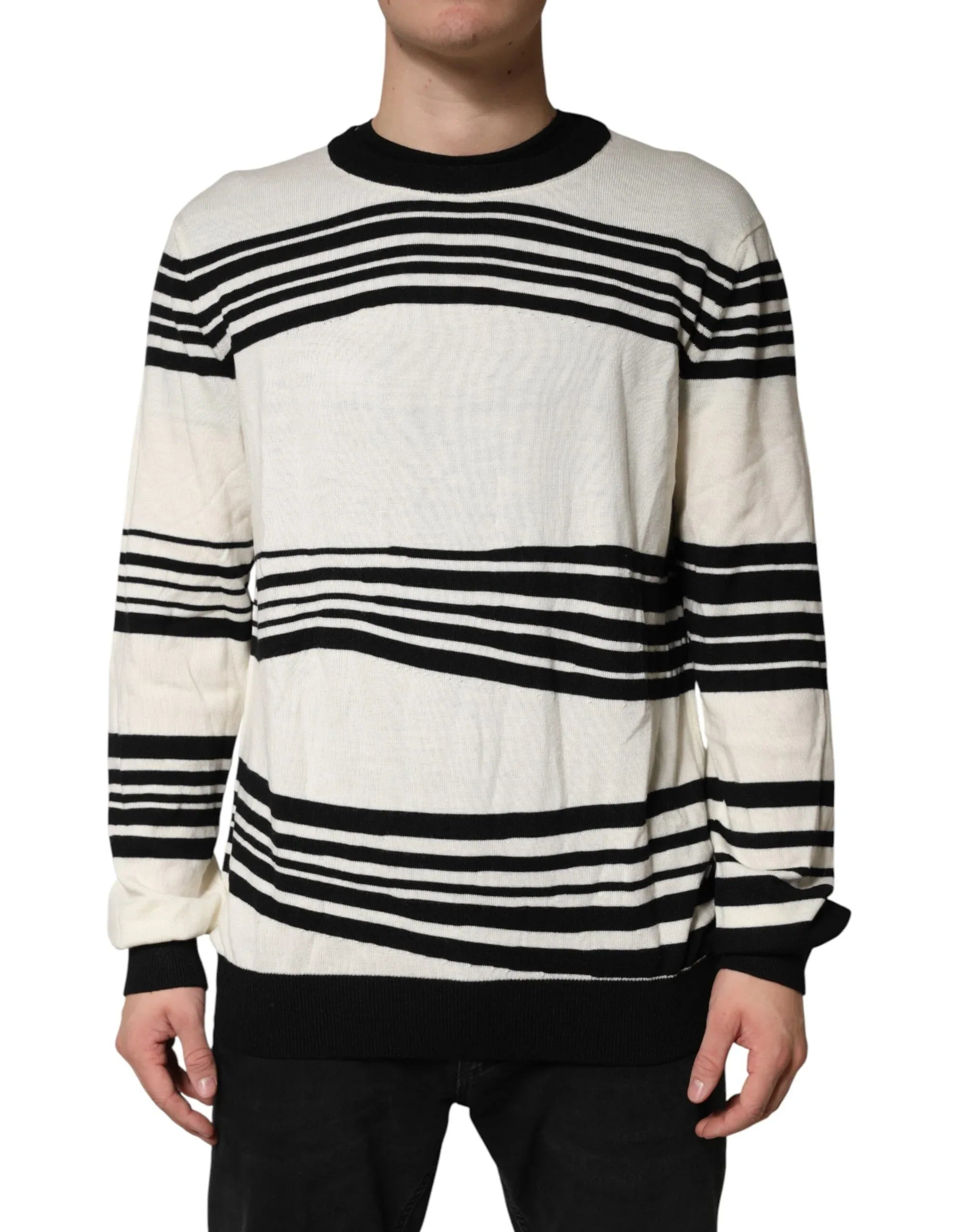 Dolce & Gabbana Black White Stripe CrewNeck Pullover Sweater - Zeiniez