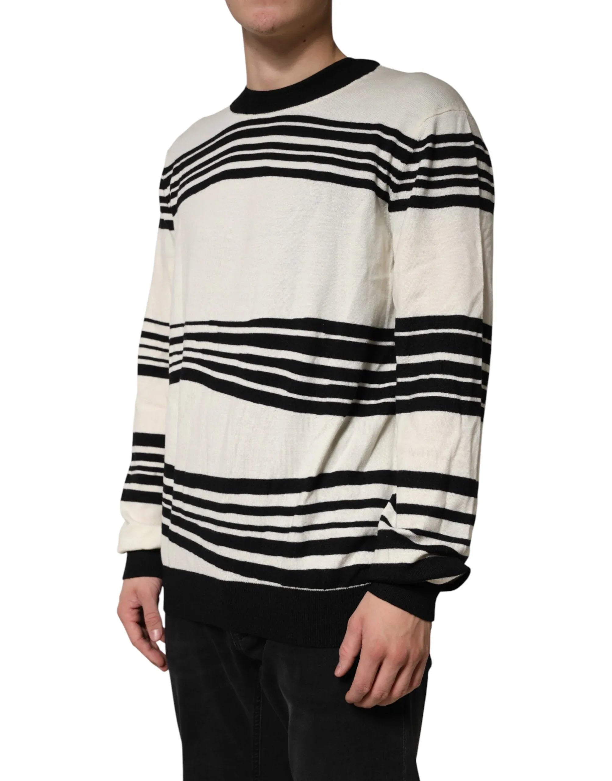Dolce & Gabbana Black White Stripe CrewNeck Pullover Sweater - Zeiniez