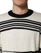 Dolce & Gabbana Black White Stripe CrewNeck Pullover Sweater - Zeiniez