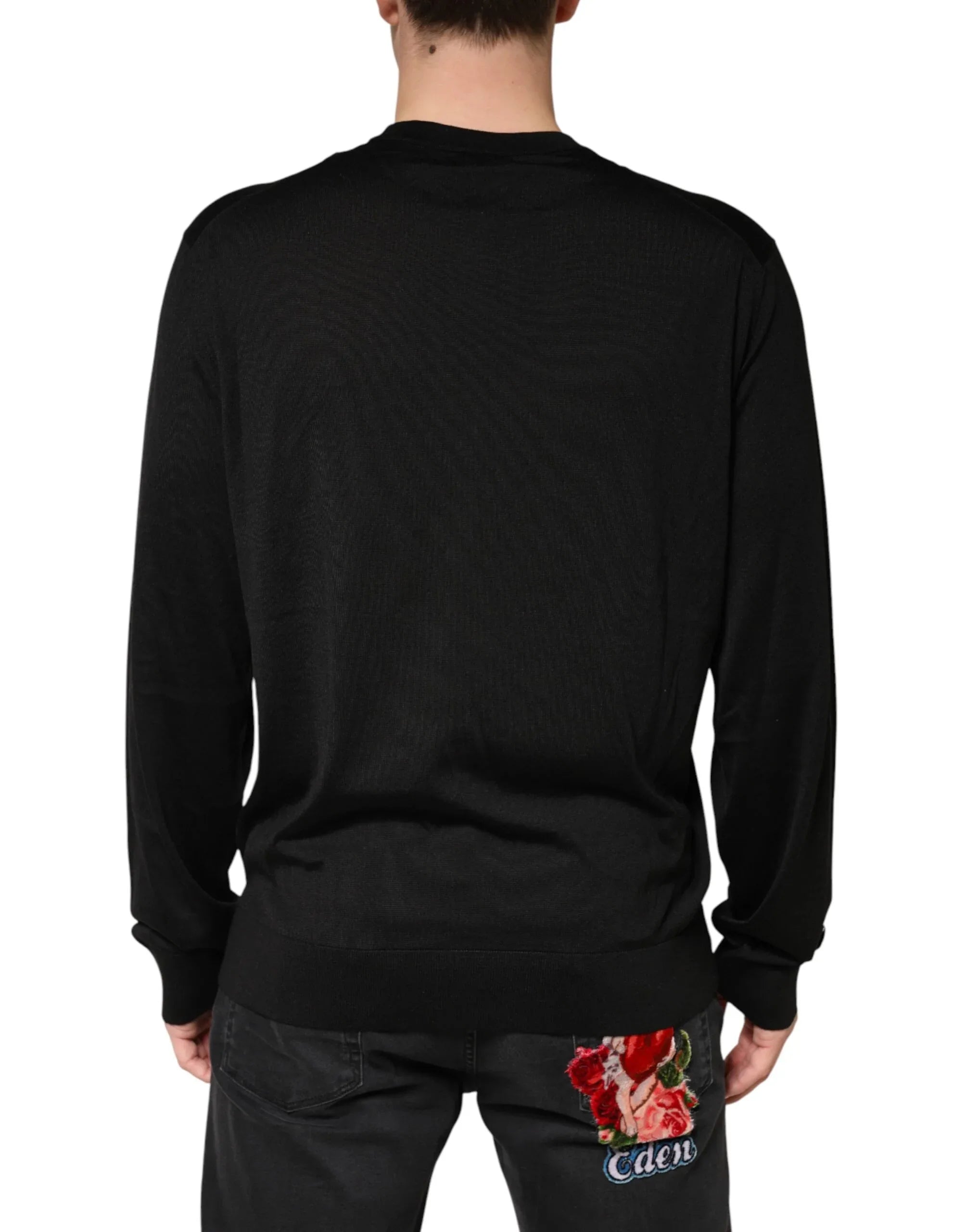 Dolce & Gabbana Black Silk Men Crew Neck Pullover Sweater - Zeiniez