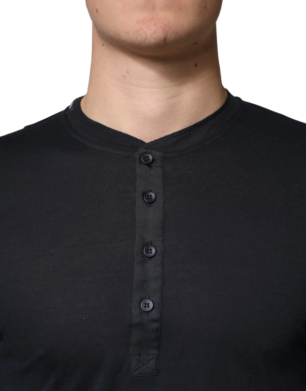 Dolce & Gabbana Dark Blue Cotton Henley Long Sleeves T-Shirt - Zeiniez