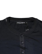 Dolce & Gabbana Dark Blue Cotton Henley Long Sleeves T-Shirt - Zeiniez