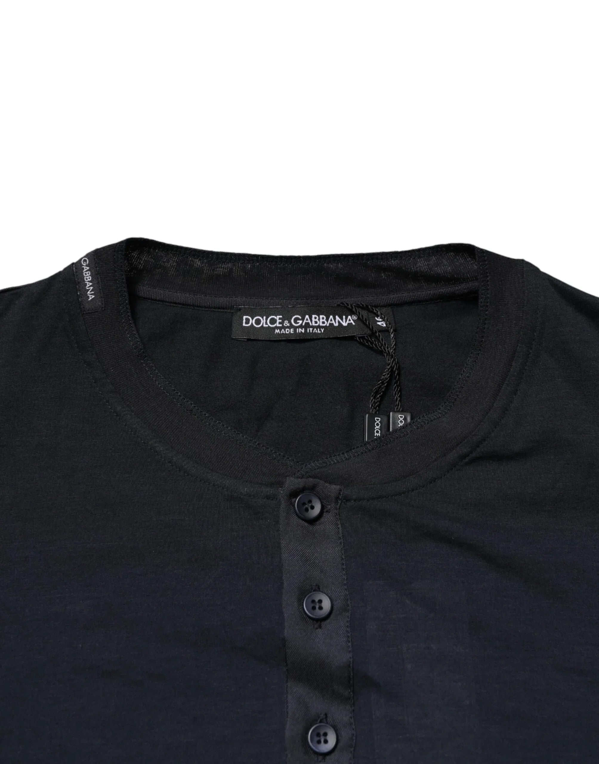 Dolce & Gabbana Dark Blue Cotton Henley Long Sleeves T-Shirt - Zeiniez