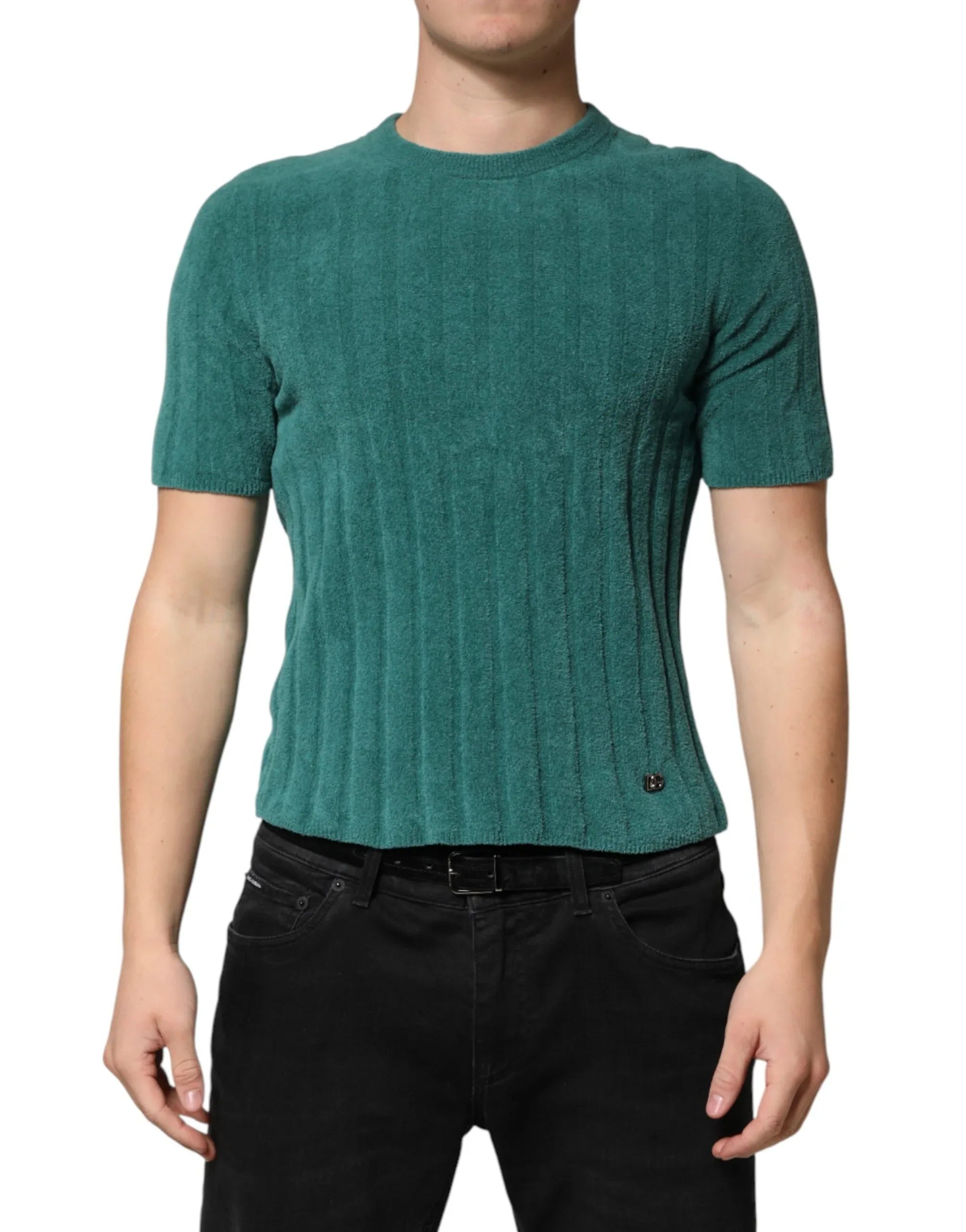 Dolce & Gabbana Dark Green Cotton Blend Men Crew Neck T-shirt - Zeiniez