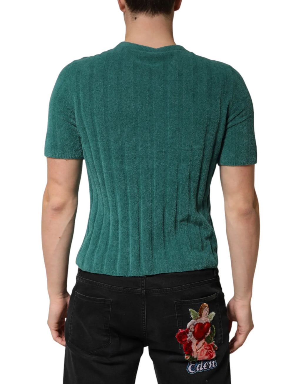 Dolce & Gabbana Dark Green Cotton Blend Men Crew Neck T-shirt - Zeiniez