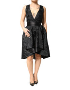John Richmond Black Jacquard Deep V-neck Sleeveless 2 Pc Dress - Zeiniez