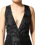 John Richmond Black Jacquard Deep V-neck Sleeveless 2 Pc Dress