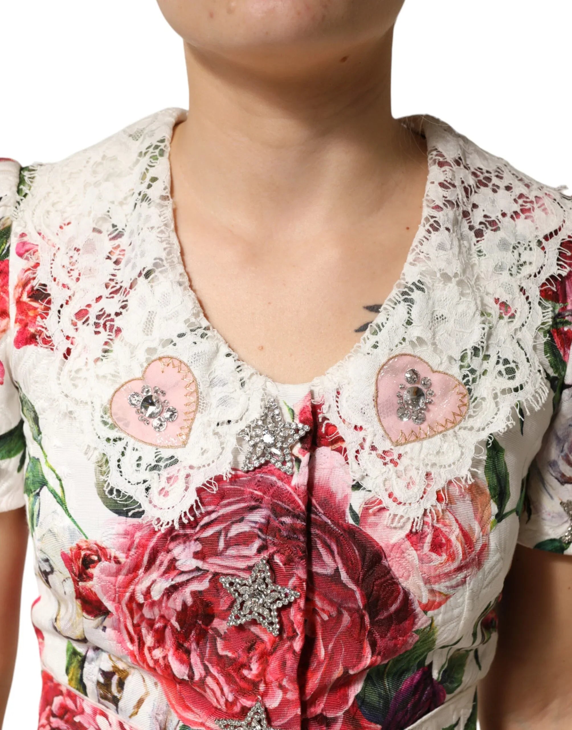 Dolce & Gabbana White Floral Embellished Sheath Mini Dress - Zeiniez