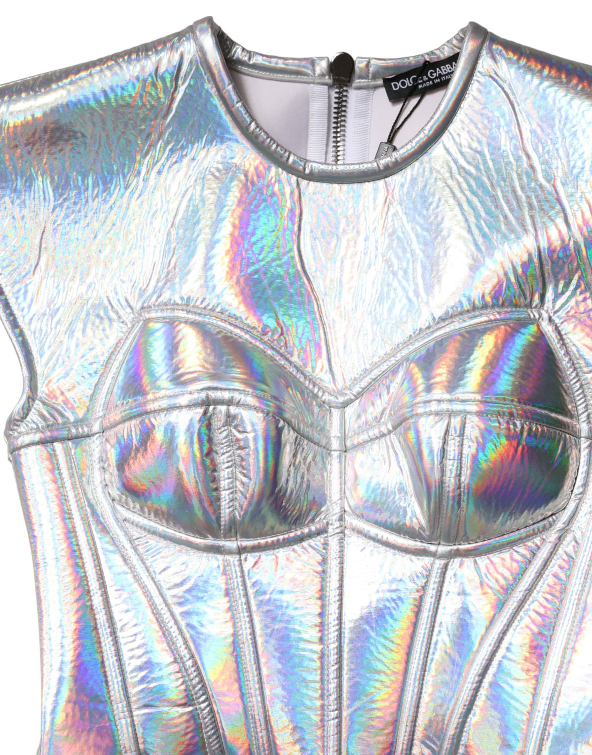 Dolce & Gabbana Silver Iridescent Bodycon Sheath Midi Dress