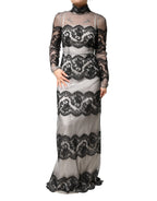 Dolce & Gabbana Black White Lace Silk Blend MaxiSheath Dress