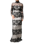 Dolce & Gabbana Black White Lace Silk Blend MaxiSheath Dress - Zeiniez