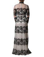 Dolce & Gabbana Black White Lace Silk Blend MaxiSheath Dress - Zeiniez