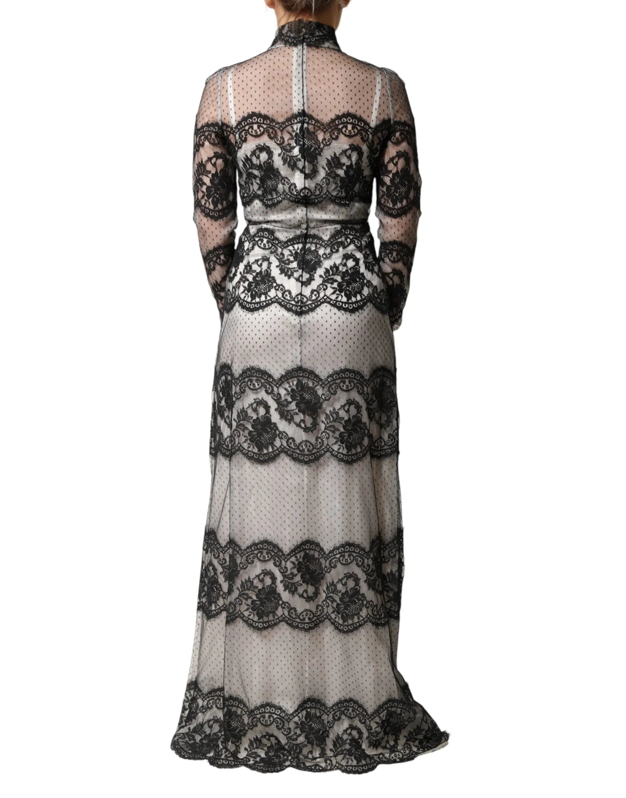 Dolce & Gabbana Black White Lace Silk Blend MaxiSheath Dress - Zeiniez