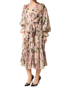 Dolce & Gabbana Pink Lily Print A-line Pleated Maxi Dress