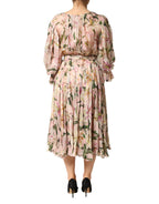 Dolce & Gabbana Pink Lily Print A-line Pleated Maxi Dress - Zeiniez