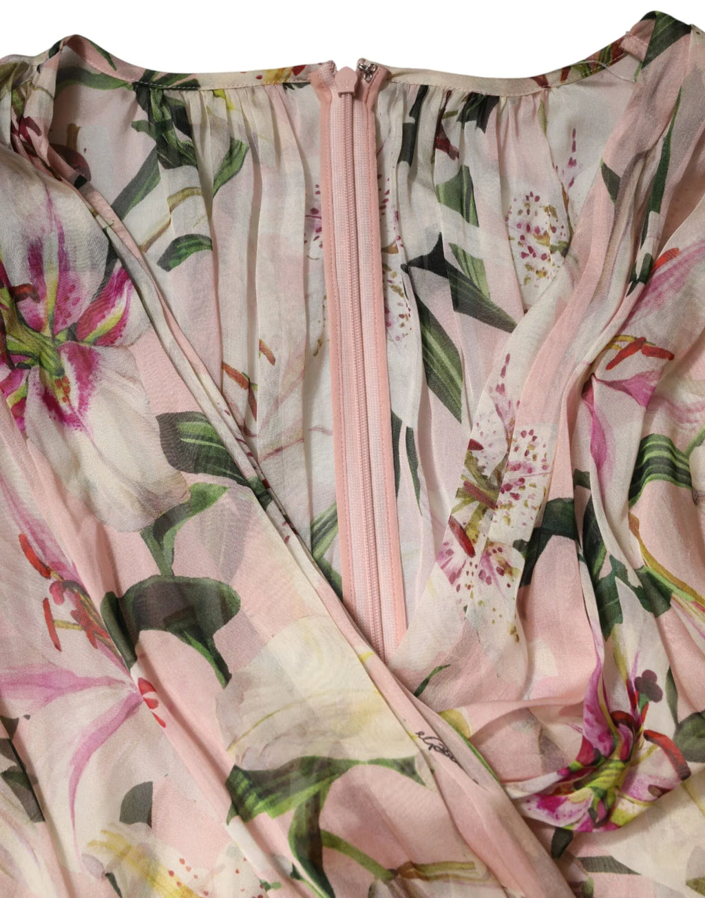 Dolce & Gabbana Pink Lily Print A-line Pleated Maxi Dress - Zeiniez
