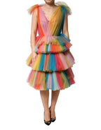 Dolce & Gabbana Multicolor Nylon Tiered Tulle Midi Dress - Zeiniez