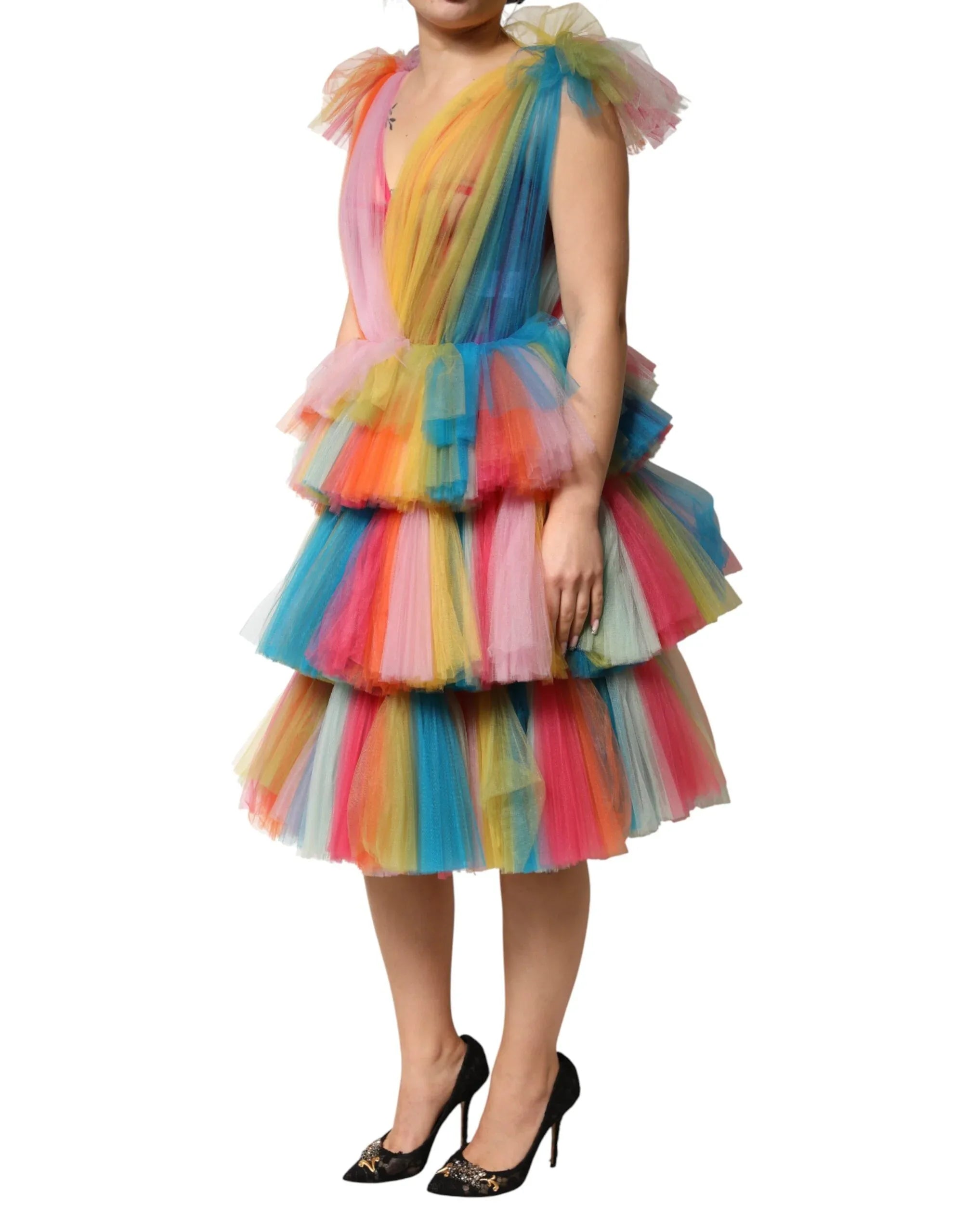 Dolce & Gabbana Multicolor Nylon Tiered Tulle Midi Dress - Zeiniez