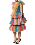 Dolce & Gabbana Multicolor Nylon Tiered Tulle Midi Dress