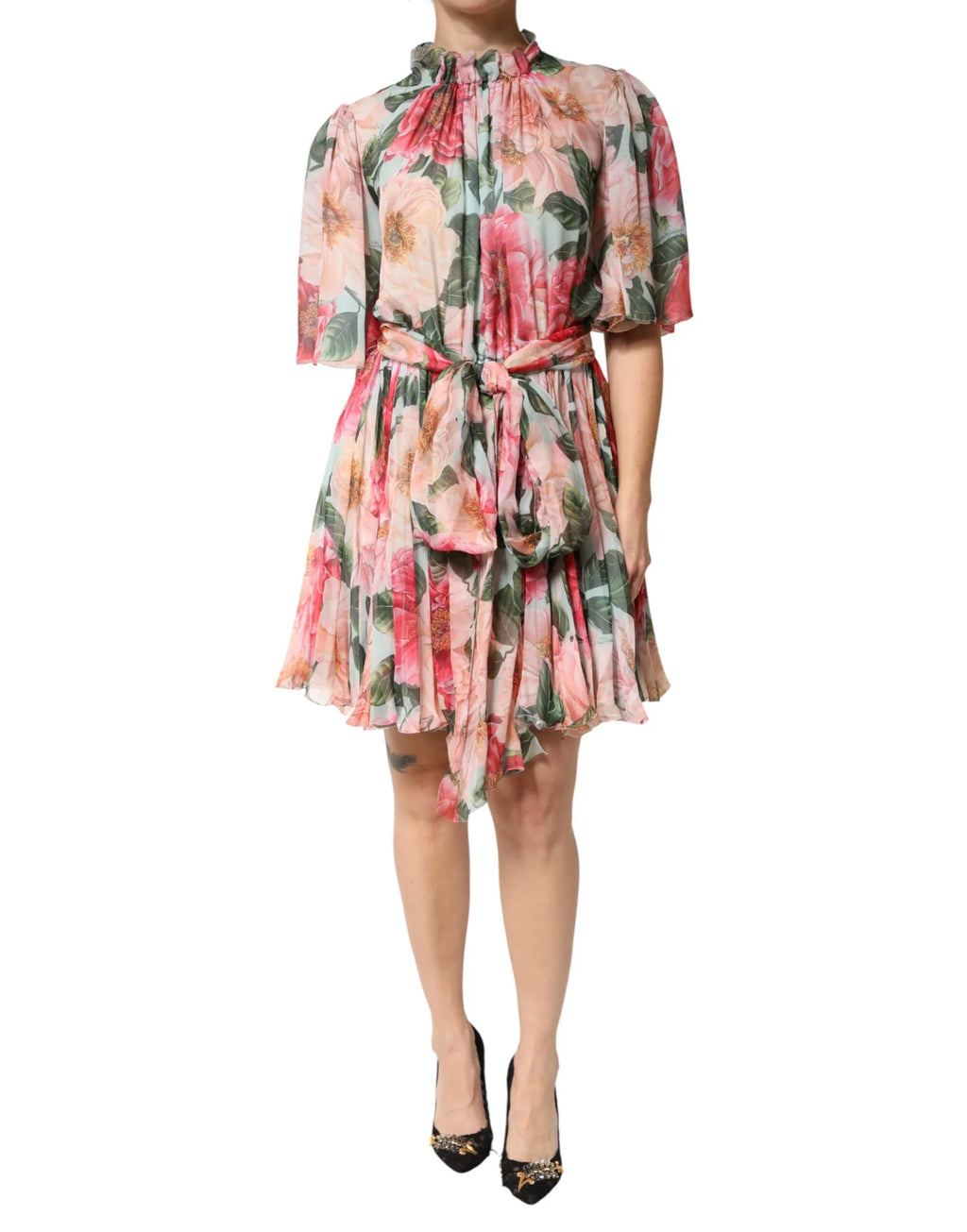 Dolce & Gabbana Multicolor Floral Silk Chiffon Pleated Mini Dress - Zeiniez