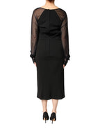 Dolce & Gabbana Black Sheer Yoke Rosette Sheath Midi Dress - Zeiniez