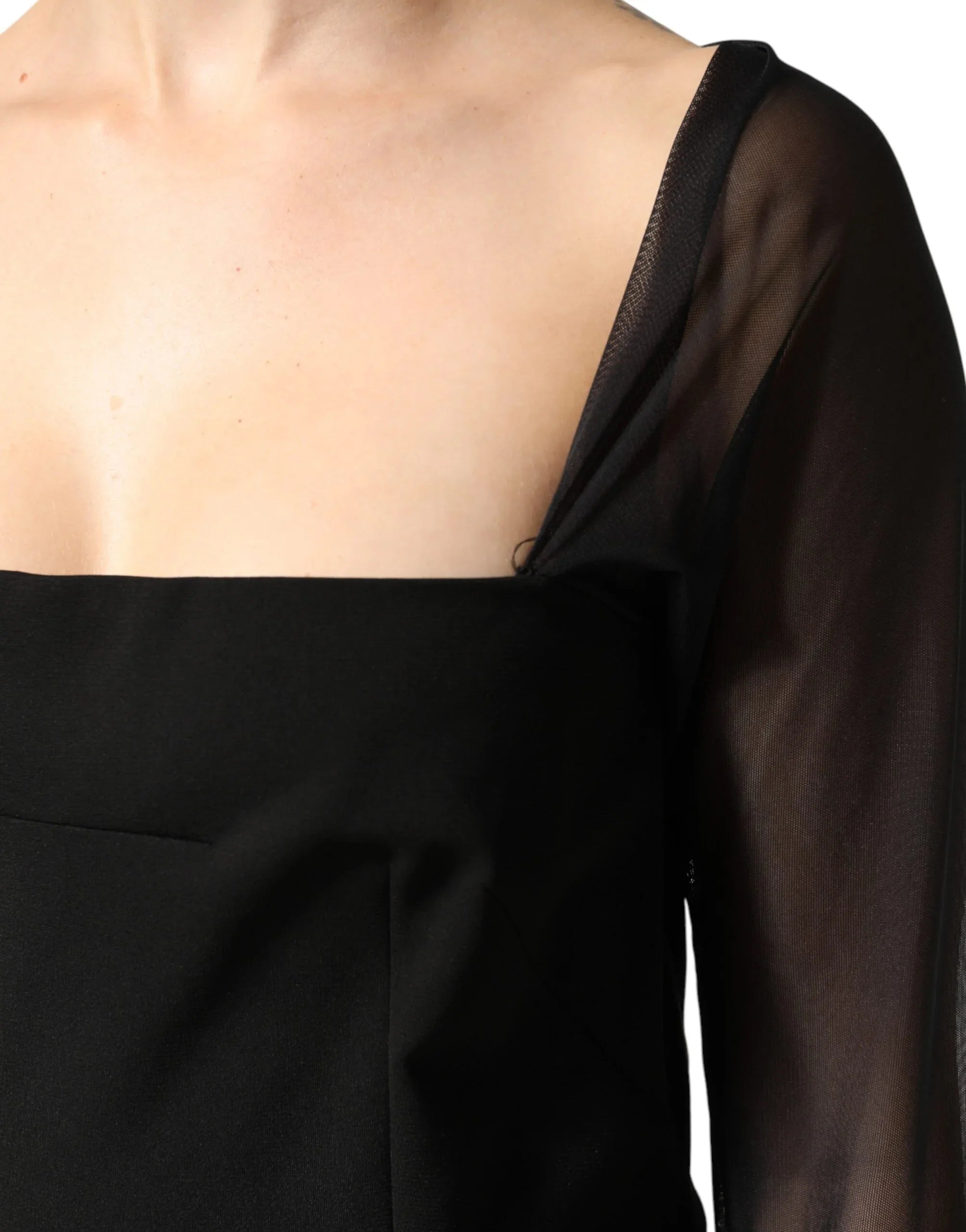 Dolce & Gabbana Black Sheer Yoke Rosette Sheath Midi Dress - Zeiniez