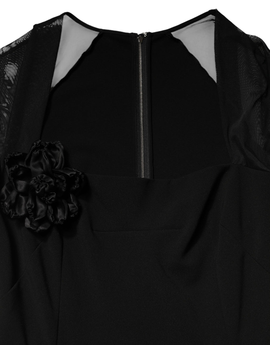 Dolce & Gabbana Black Sheer Yoke Rosette Sheath Midi Dress