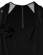 Dolce & Gabbana Black Sheer Yoke Rosette Sheath Midi Dress