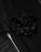 Dolce & Gabbana Black Sheer Yoke Rosette Sheath Midi Dress